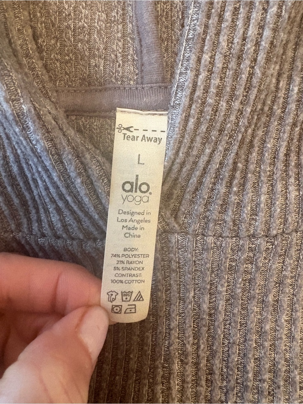 Alo yoga muse hoodie grey ribbed sz L - Picture 7 of 8
